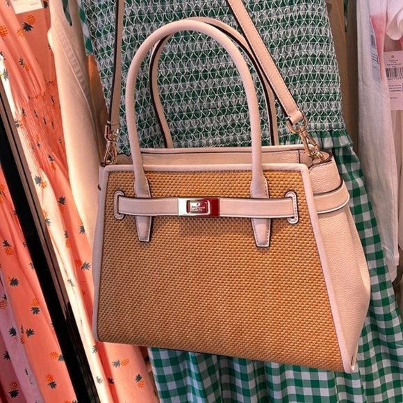 kate spade Handbags - Kate Spade Lucia Straw Medium Satchel Parchment